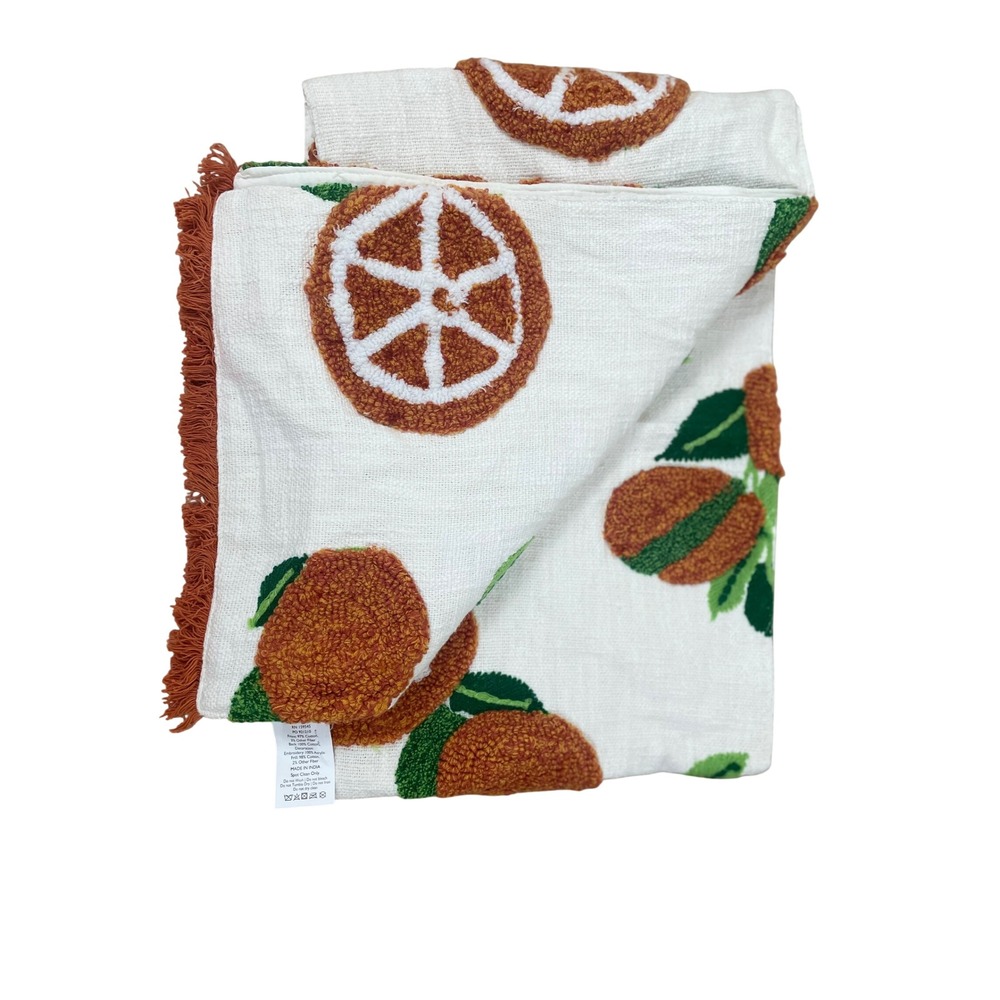 Kirkland's Home Orange Citrus Cotton Table Runner Tufted Fruit Fringe Cream